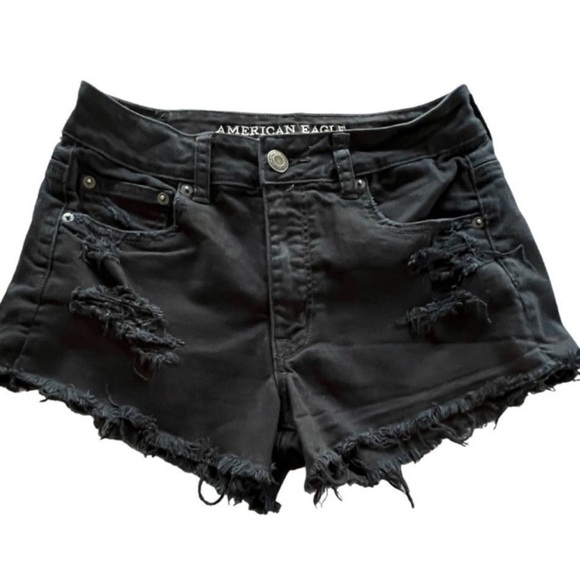 American Eagle Hi-Rise Distressed Festival Shorts Black  Size 6 - Picture 1 of 5